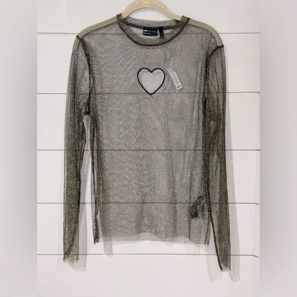 ASOS Tops - ASOS DESIGN Skinny Long Sleeve T-Shirt in Metallic Mesh w/ Heart Cut Out Size M